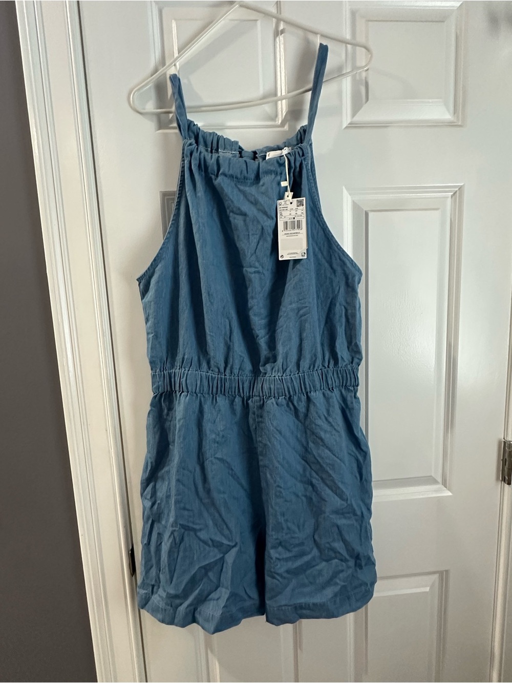 Mango Light Blue Denim Chambray Romper XL